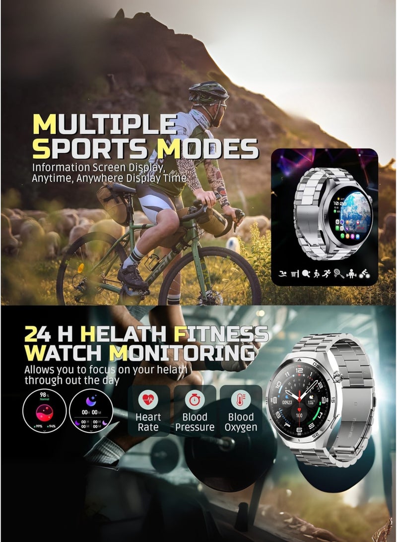 ويزمي ساعة Wisme X37 MAX الذكية | هيكل سيراميك عالي الدقة | عمر بطارية طويل | 7 أحزمة فاخرة (6 سيليكون و1 معدني) | مكالمات بلوتوث | متتبع اللياقة البدنية | تطبيق Freefit للياقة البدنية | تصميم أنيق للرجال | فضي - Image 5